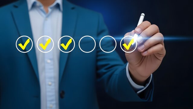 Businessman marking checkboxes
