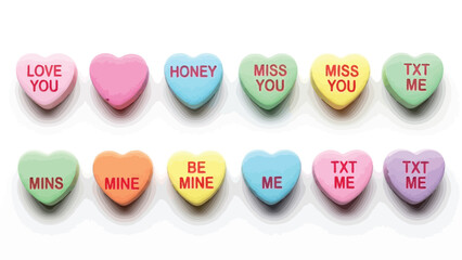 A charming arrangement of colorful conversation heart candies displaying various sweet valentine s day messages