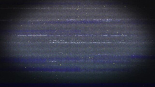 Dark vignette initiating flickering blue glitch with red streaks drifting, emulating tape error