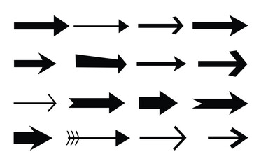 Black arrow icons set. Straight directional pointers. Minimal navigation arrows. User interface arrow symbols.