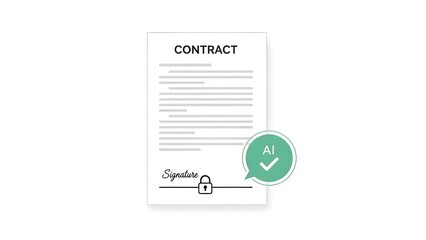 A contract document with an AI verified signature and a green checkmark on a white background