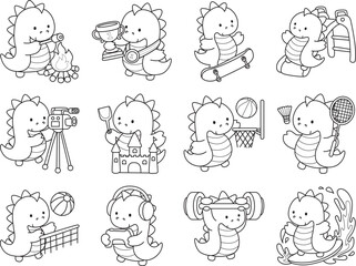 Obraz premium Coloring book of cute Dinosaur character clip art for children. Outline of Dinosaur 