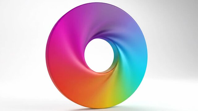 Glossy torus with gradient colors ranging from purple to orange, standing on a white background
