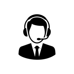 A professional customer support agent in suit and tie wearing headset with microphone, ideal for helpdesk services, tech support companies, call center branding
