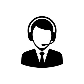 A professional customer support agent in suit and tie wearing headset with microphone, ideal for helpdesk services, tech support companies, call center branding