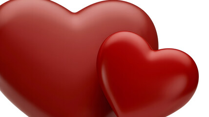 Two shiny red hearts on a white background isolated on white background
