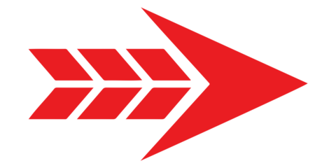 Dynamic red arrow icon with a segmented shaft representing direction and progress