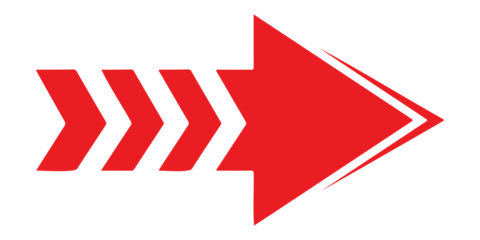 Red speed arrow pointing right with dynamic chevron elements, symbolizing progress and movement