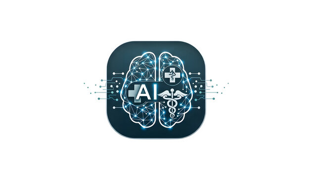 Glowing blue brain with ai logo isolated on transparent background