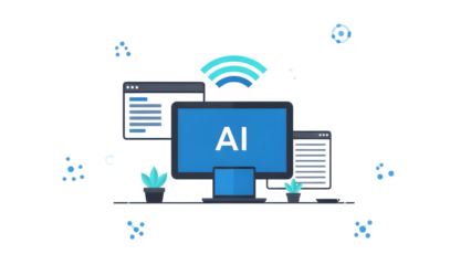 Ai computer screen with wi fi symbol isolated on transparent background