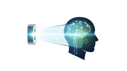 Globe in a human head with a beam of light isolated on transparent background