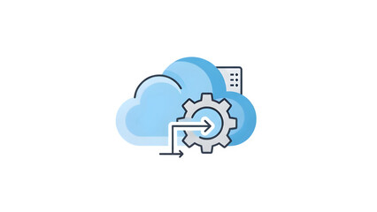 Cloud computing symbol with gear and server isolated on transparent background
