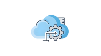 Cloud computing symbol with gear and server isolated on transparent background