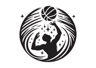 basketball logo silhouette vector, basketball player dunking logo silhouette illustration, sport basketball logo  vector, player dunking logo vector silhouette on white background