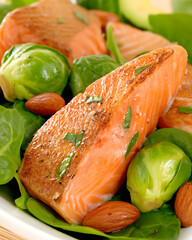 Grilled salmon salad kitchen food photography culinary close-up healthy eating