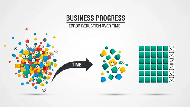 Business progress concept showing data reduction and optimization over time