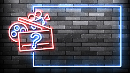 Vector neon sign of Movie Quiz frame isolated on wall background.