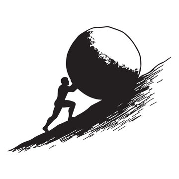 Sisyphus Pushing Boulder Uphill Symbol of Perseverance and Struggle