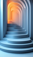 Obraz premium Abstract Staircase to Infinity Featuring Elegant Arches in Soft Pastel Colors and Vivid Perspectives