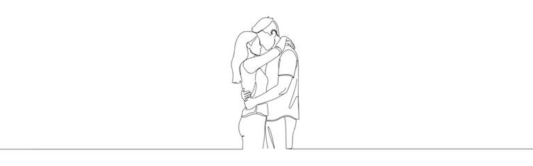 Continuous line drawing of a couple embracing, symbolizing love, affection, and emotional connection