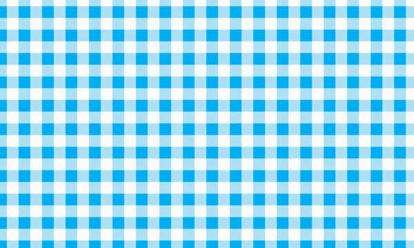 Light blue and white gingham pattern background. Seamless checkered fabric texture for picnic blankets, tablecloths, or summer fashion designs. Classic geometric square grid backdrop
