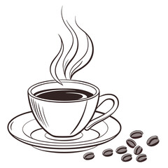 Steaming Hot Coffee Cup Vector on White Background