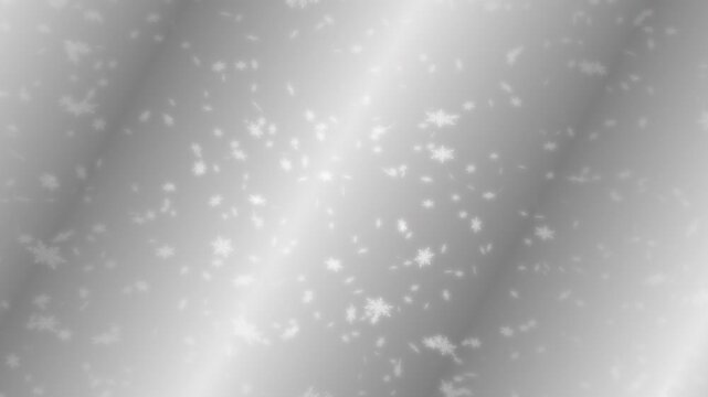 White snowflakes being lit up and falling down on silver gradient moving background. Abstract background for Merry Christmas, Happy Holidays, Season's greetings, Happy Valentine's day and winter seaso