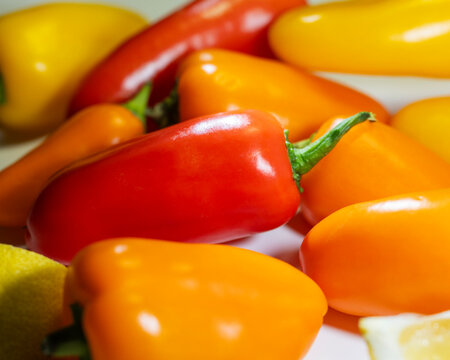 Collorful  varities of Sweet chilli peppers  on isolated white background fresh vegetable.