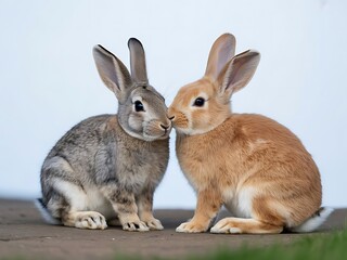 Fototapeta premium Two Rabbits Sitting Closely Together