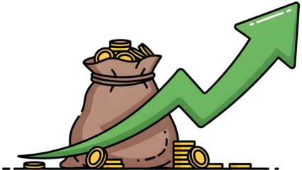 Business profit vector illustration with money sack and growth arrow