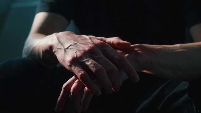 Close up of Veiny Hands Under Dramatic Lighting Showing Skin Texture