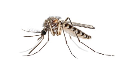 Realistic mosquito isolated on white background macro shot clinical lighting neutral tone, Realistic Photo