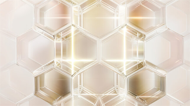 輝くゴールドと白の六角形が並ぶ抽象的な背景