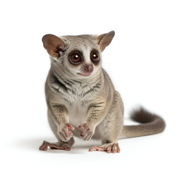 Bush baby clinging to tree trunk at night