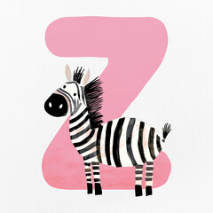 Fototapeta premium Pink letter Z with animal character illustration