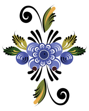 Vector Floral folklore ornament in gorodets painting. Vector design illustration with flowers for banner, wedding card isolated on white background