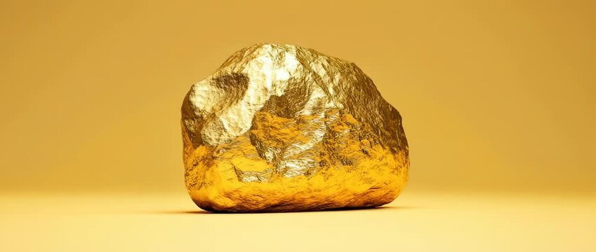 large irregularly shaped raw gold nugget resting on  smooth golden surface