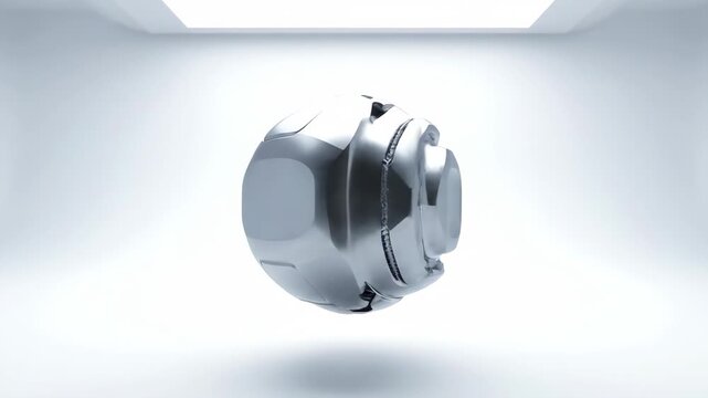 Shiny Chrome Sculpture Standing in a Bright White Studio