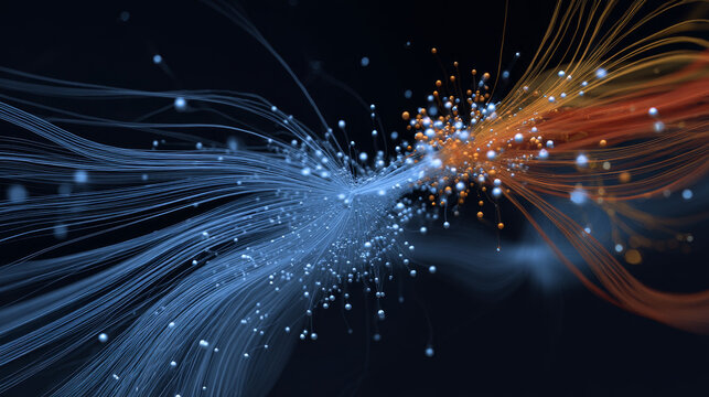 Abstract energy flow blue and orange lines dynamic movement data stream futuristic glowing digital network