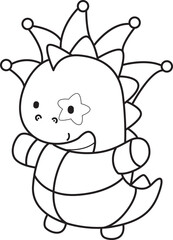 Obraz premium Coloring book of cute Dinosaur character with halloween party theme . Outline of Dinosaur 