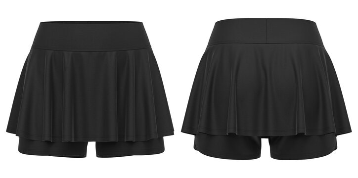 Women&rsquo;s High-Waist Pleated Golf Skort with Built-In Shorts, Modern Sportswear, Detailed 3D Rendered Clothing, Black