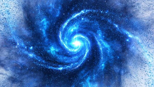 Glowing swirling nebula with a bright center, surrounded by dusty patches