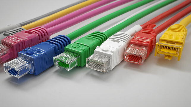 Internet network connectors rj45 and ethernet cables.