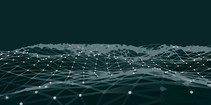a digital landscape with a network of interconnected lines and dots