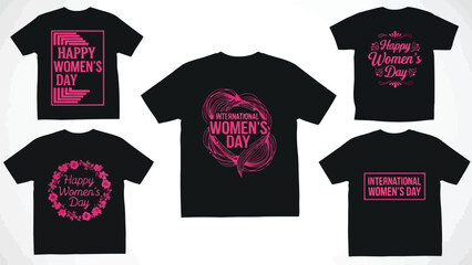 Presentation of various black and pink t shirts designed for international women s day celebrations and events