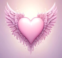 Glowing heart with wings, Valentine fantasy concept, pastel pink tones, clean background