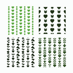 Green botanical leaf pattern set with heart shaped foliage designs