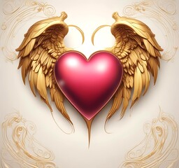 Magical Valentine heart with fairy wings, dreamy romantic mood, soft lighting