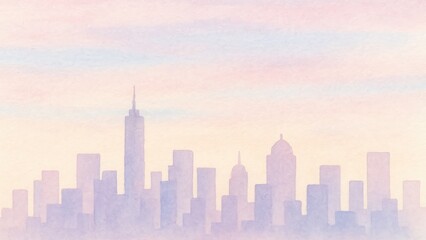 Pastel cityscape watercolor skyline desktop wallpaper
