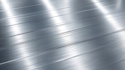 Closeup view of brushed aluminum surface with parallel lines and reflections of light